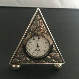 BRIGHTON BEDSIDE CLOCK SILVER FLORAL EMBOSSED